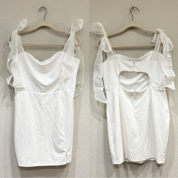Size XL - Lulus Beaming Perfection White Pearl Organza Tie-Strap Mini Dress - Picture 6 of 9